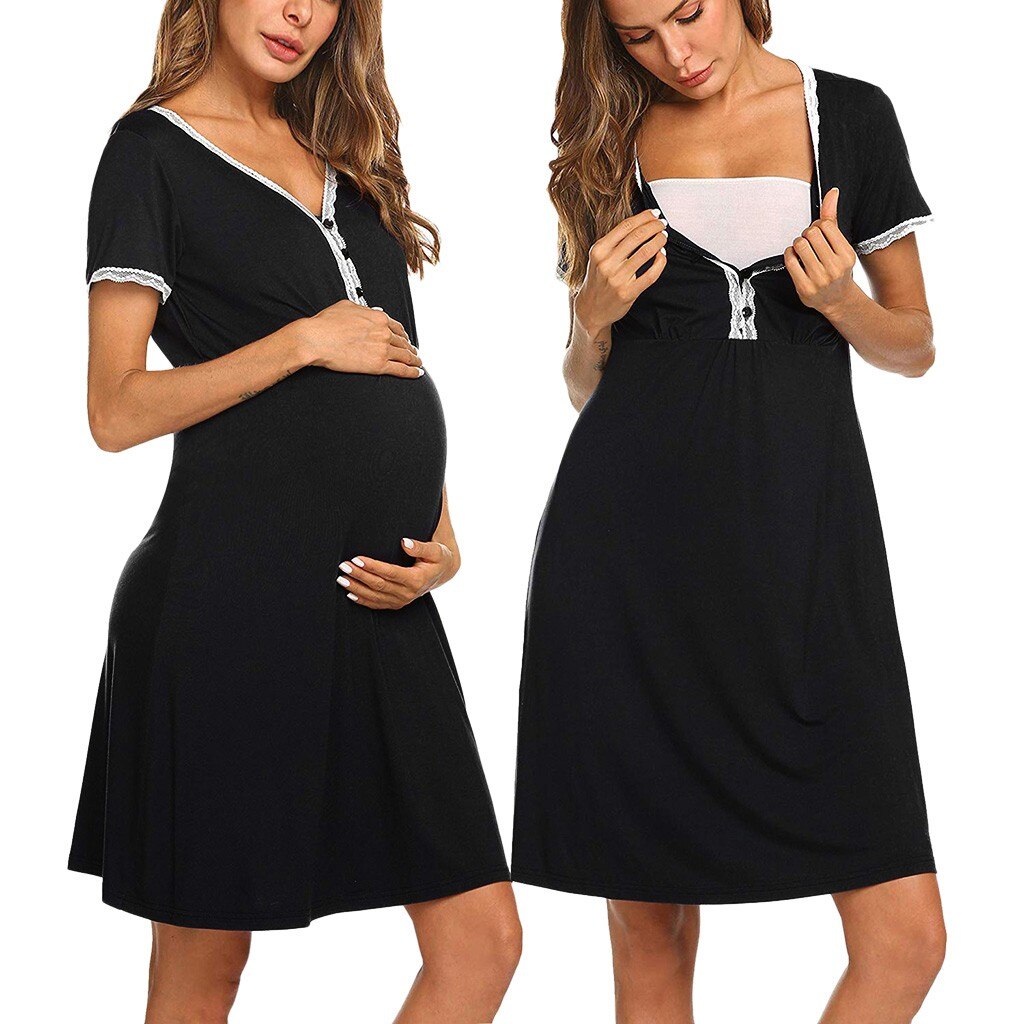 Schwangerschaft Patchwork Pflege Kleider Kleidung V-ausschnitt frauen Mutterschaft Kurzarm Kleid Stillen Nachthemden Kleidung