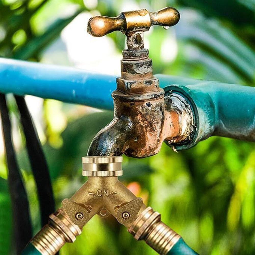 Brass 3/4" Garden Hose Splitter 2 Way Tap Y-Type Watering Connector Garden Tap For Outdoor Faucet