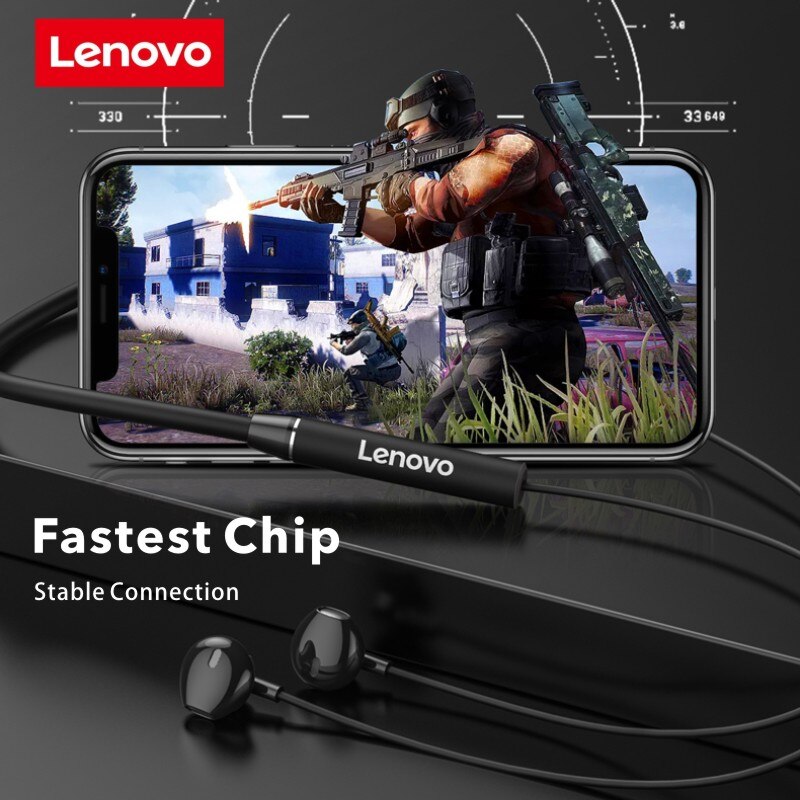 Lenovo-auriculares inalámbricos QE08 con banda para el cuello, cascos con Bluetooth 5,0, HIFI estéreo, deportivos, magnéticos, resistentes al agua, con micrófono