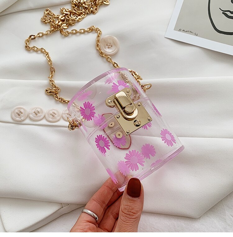 Acrylique Transparent Daisy femmes sacs à main et sacs à main Mini sac fourre-tout boîte transparente sac à lèvres dames fête pochette sac à bandoulière Bolsa: Rose