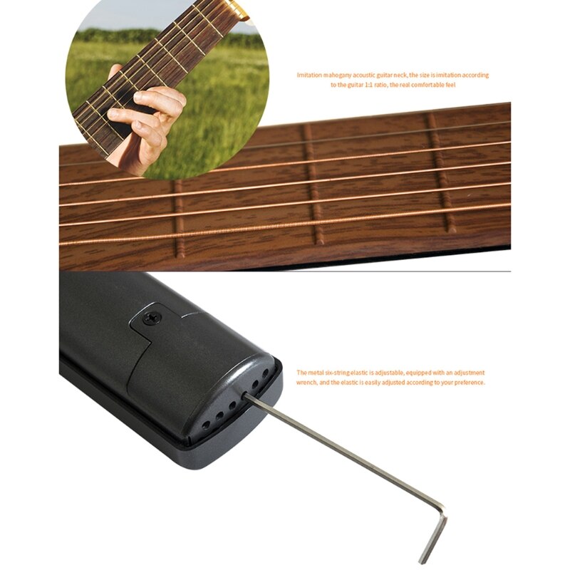 Pocket Guitar Chord Practice Tool, Portable Guitar Neck for Beginner w/a Rotatable Chords Chart Screen(Battery Included)