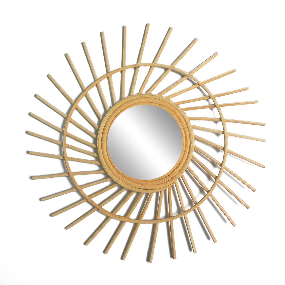 Rotan spiegel innovatieve kunst decoratie ronde make-upspiegel dressing badkamer scandinavische primaire kleur rieten wandspiegel