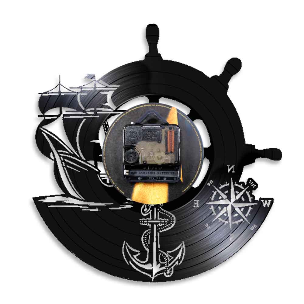 Ancre Vintage Horloge Murale Marin Marine Boussole Disque Vinyle Yachting Voile Moderne Bateau Mer Décor À La Maison Montre Led Lumière