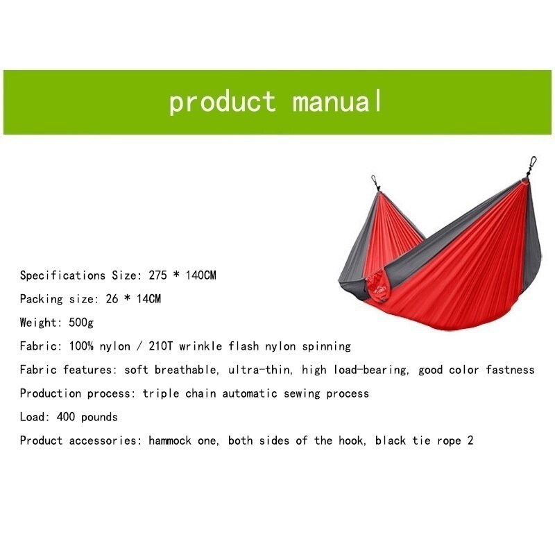 Parachute double hammock hanging bed Nylon durable ultra-light Sleeping Bed Swing Outdoor Camping tent Travel 2 Persons 2.7x1.4m