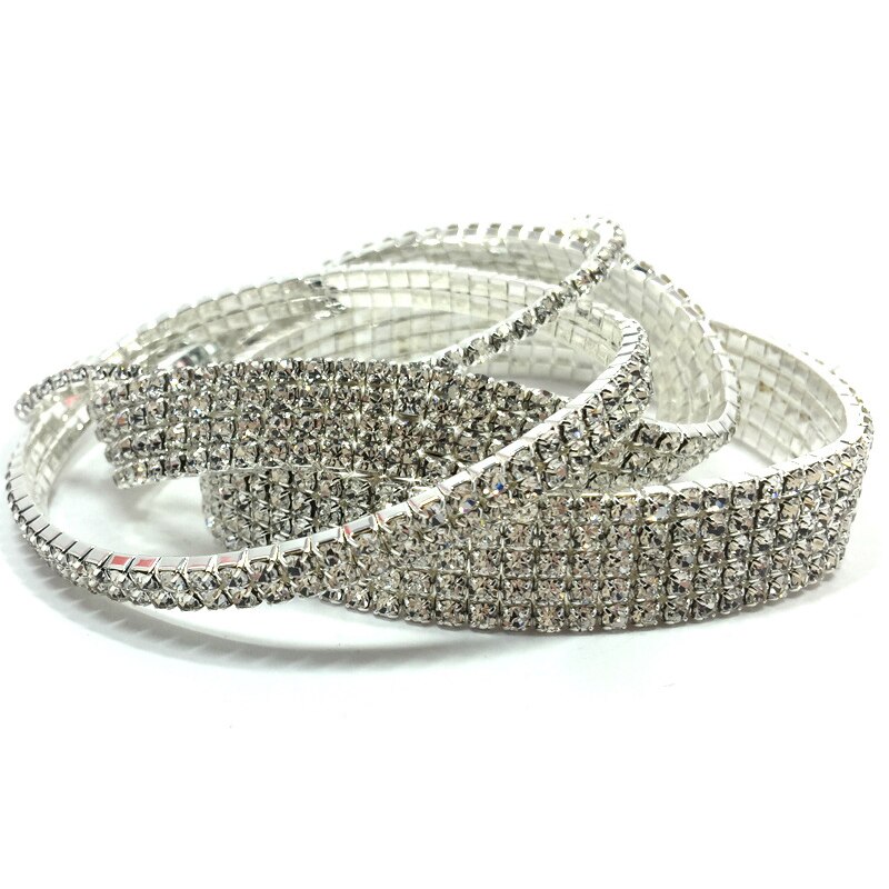 Pulsera tobillera con diamantes de imitación para mujer, 2, 3, 4 y 5 filas, cadena elástica, 1 unidad