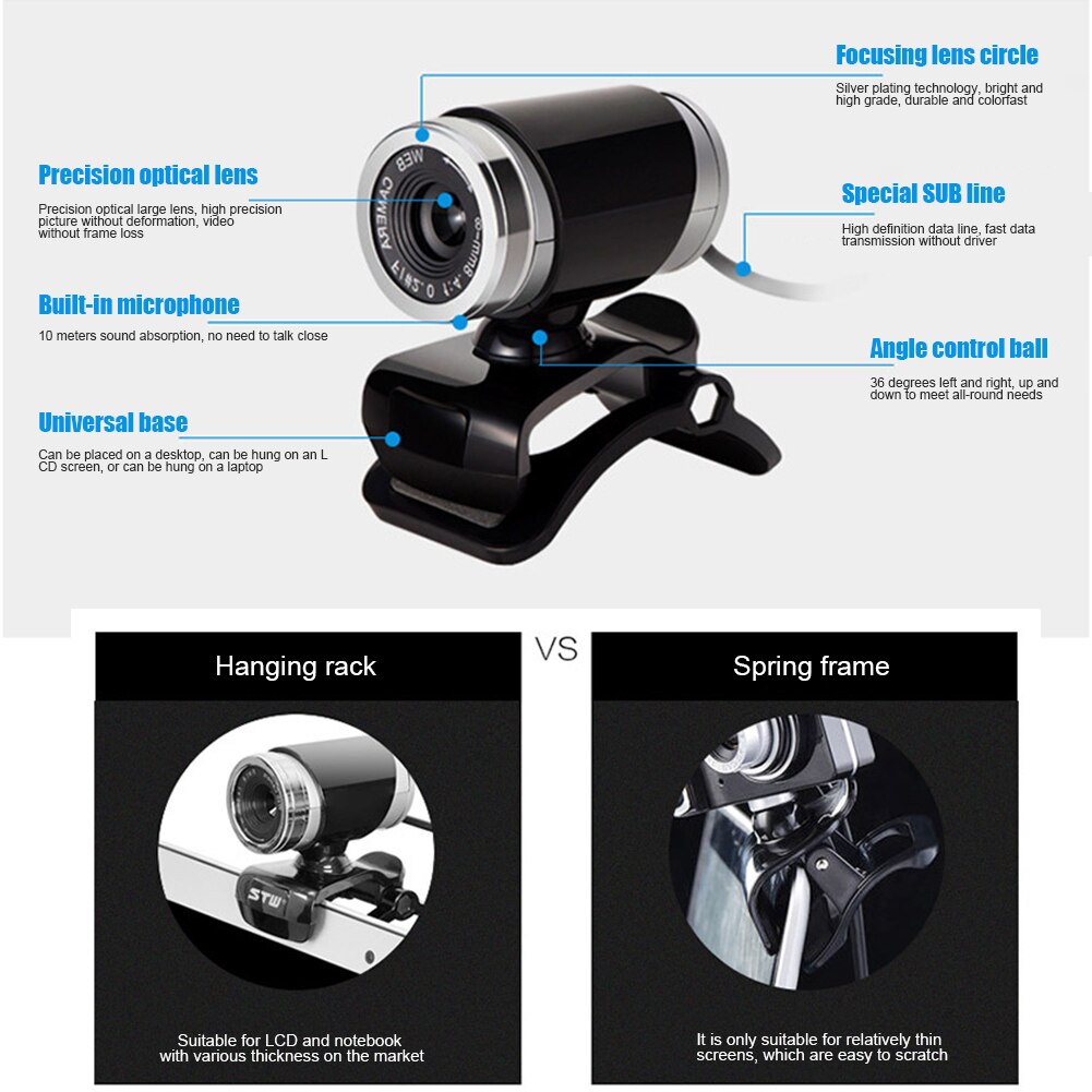 Hd Webcam Desktop Laptop Web Camera Ingebouwde Microfoon Draaibaar 360 Graden Voor Lcd-scherm Notebook D6