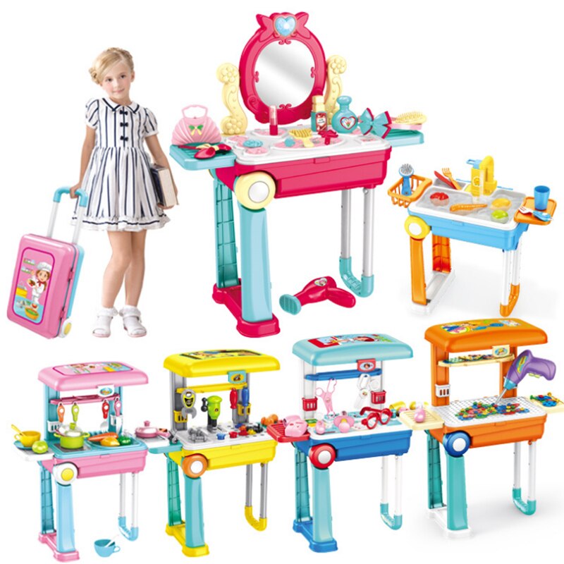 Baby Toy Chef Doctor Craftsman Makeup Artist Suitcase Portable Kitchen Set ABS Plastic Role Play Boy And Girl Play Kit