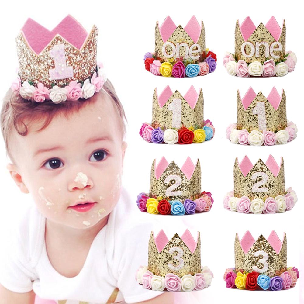 PATIMATE Birthday Crown Hats 1st 2nd 3rd Birthday Party Decoration Princess Crown Baby Kid Cap One Year Birthday Decoration