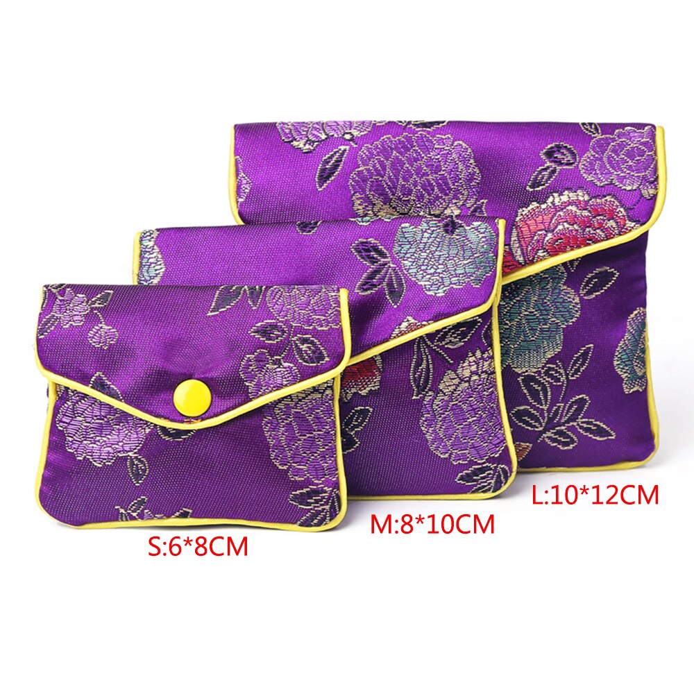Gorąca sprzedaż chiński brokat ręcznie jedwabny haft wyściełany zamek mała biżuteria prezent pokrowiec torba Snap Case Satin Coin torebka: purple / L 10x12cm
