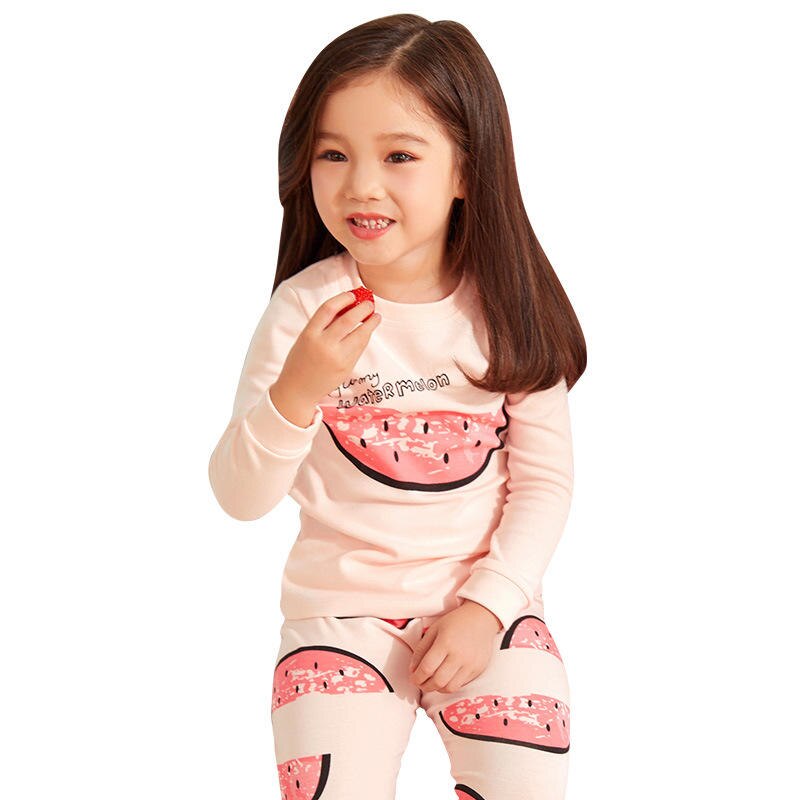 Girls' Watermelon Printing Children's Pajamas Round Neck Long-Sleeved Casual Set Kids Trousers Sleepwear Nightwear Outfit: 140cm