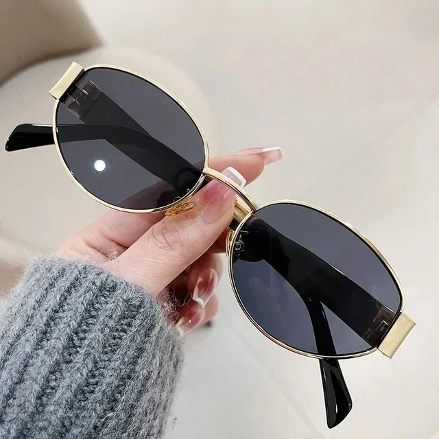 Gafas de sol ovaladas de para mujer 2024, gafas de sol con montura metálica de de de lujo, gafas de sol redondas clásicas Vintage para mujer, Unisex: Rojo
