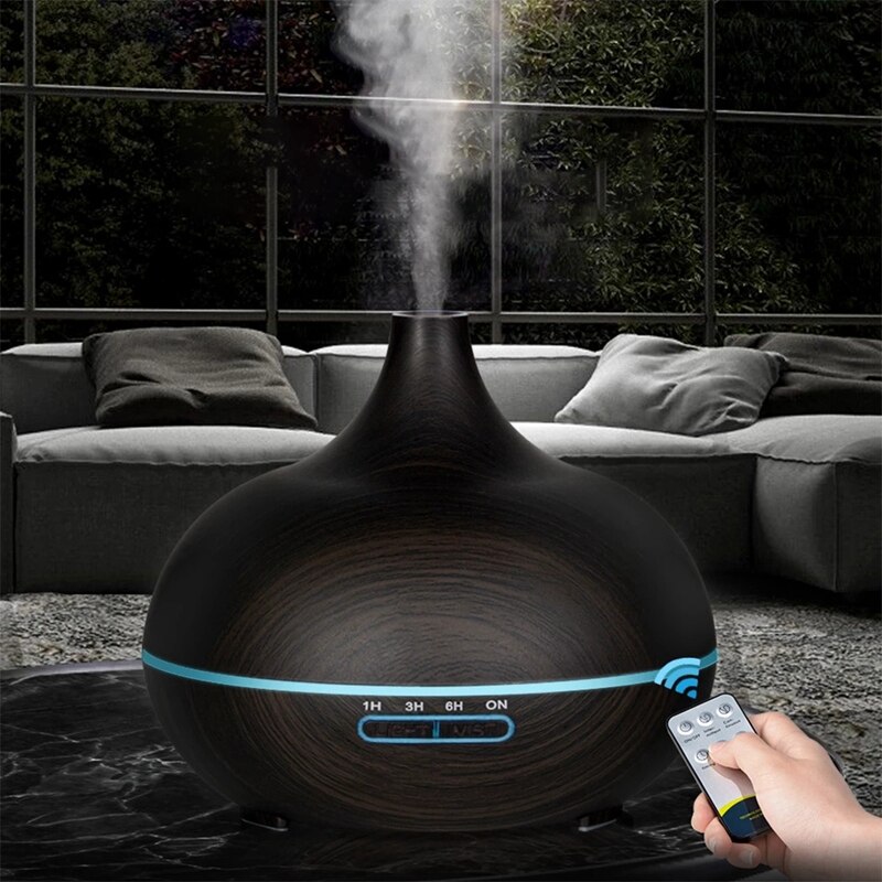 Aroma Essential Oil Diffuser Air Humidifier Wood Grain Remote Control With 7 Color LED Light EU Plug