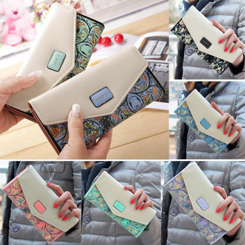 Damer kuvert läder plånbok kort knapp koppling handväska lång handväska