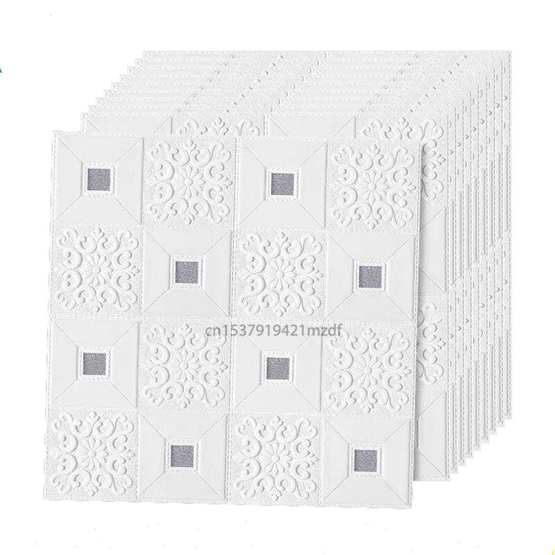 Roof Ceiling Wallpaper 3D PVC Self-Adhesive Wall Sticker Waterproof Wallpaper Living Room Bedroom Decor Stickers Contact Paper: white silver / 1pcs 70X70cm