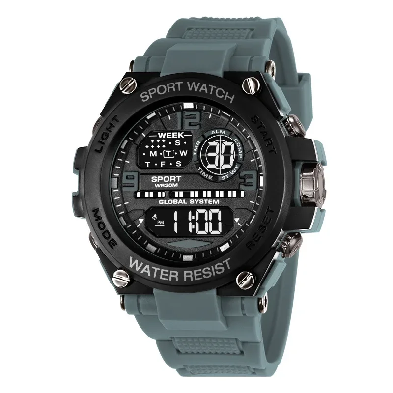 Reloj despertador Digital deportivo para hombre, Esfera Grande luminosa, resistente al agua, cronógrafo electrónico multifuncional, reloj multifuncional: Café