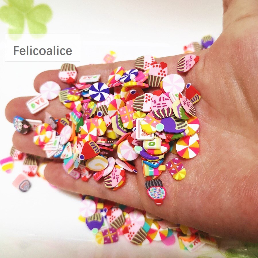 200Pcs 10Mm Klei Slice Ronde Vorm Bloemen Hart Cake Polymer Sprinkles Voor Sieraden Maken Diy Handgemaakte Scrapbooking Accessoires: Cakes 20g