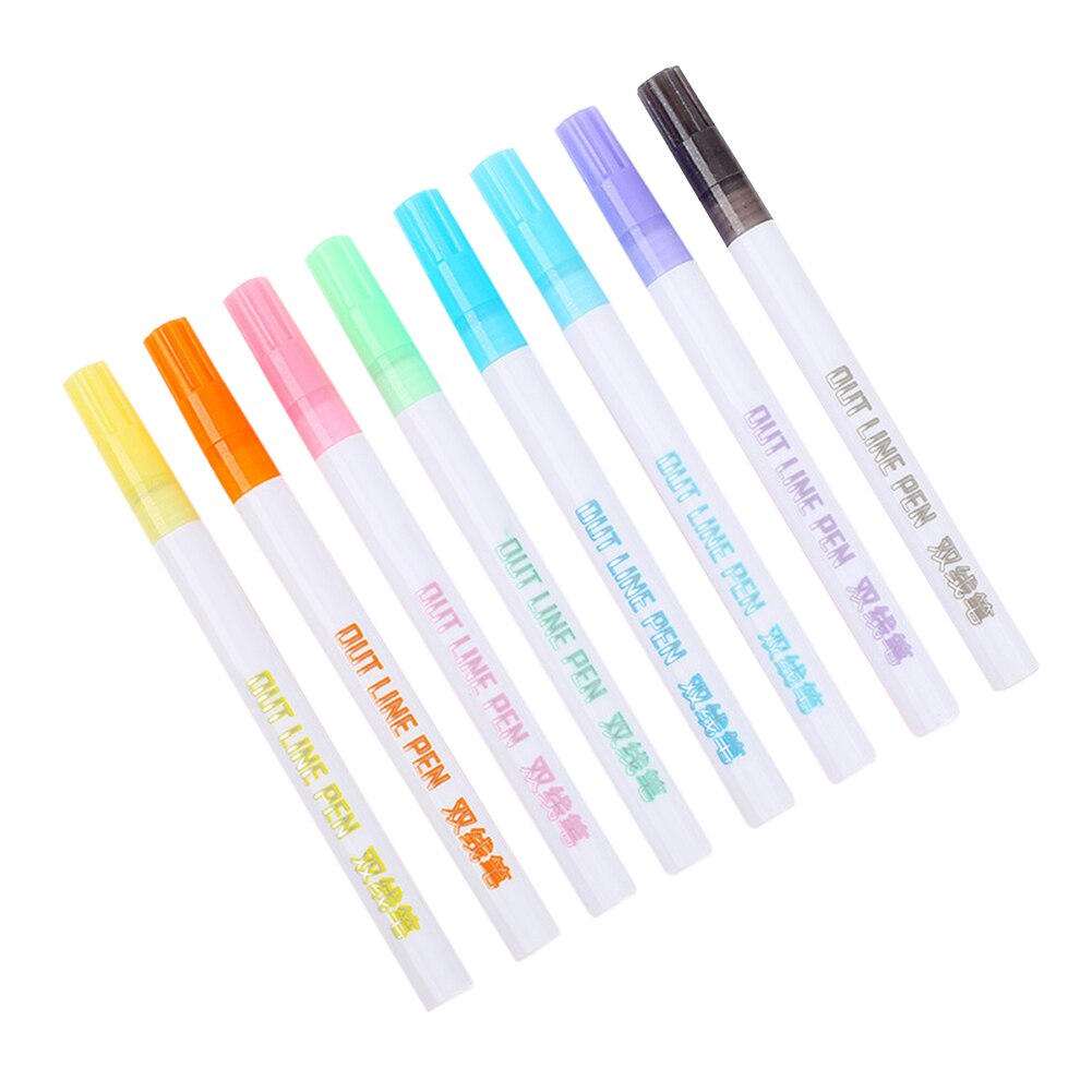 8 Colors/Set Card Writing Drawing Pens Double Line Outline Pen Stationery AIA99