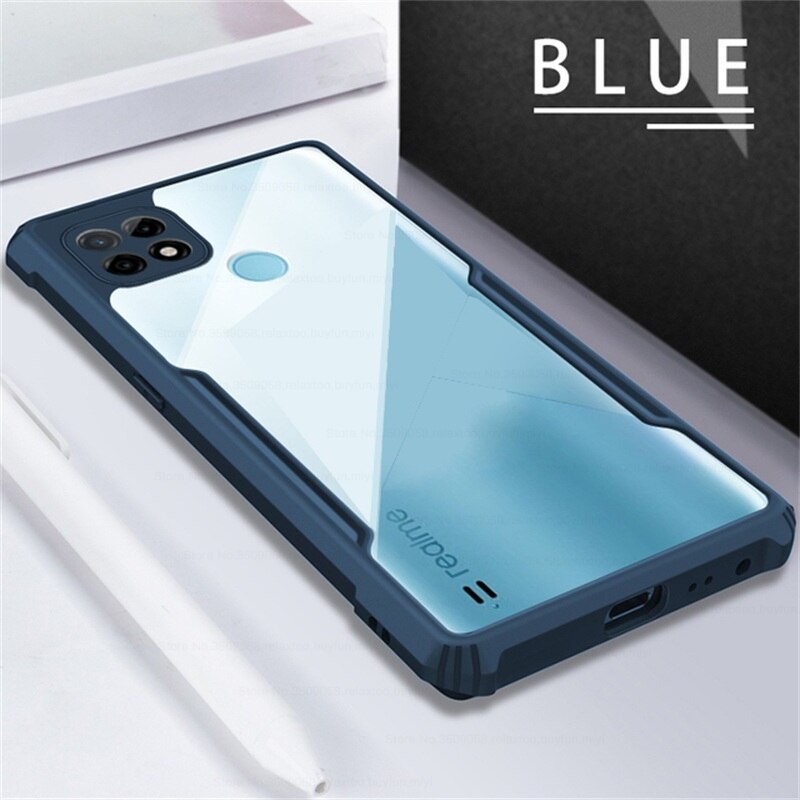 Realmi C 21 Case Transparant Acryl Tpu Bumper Armor Shockproof Beschermen Coque Voor Realmy Relme Realme C21 C 21 RealmeC21 fundas: blue