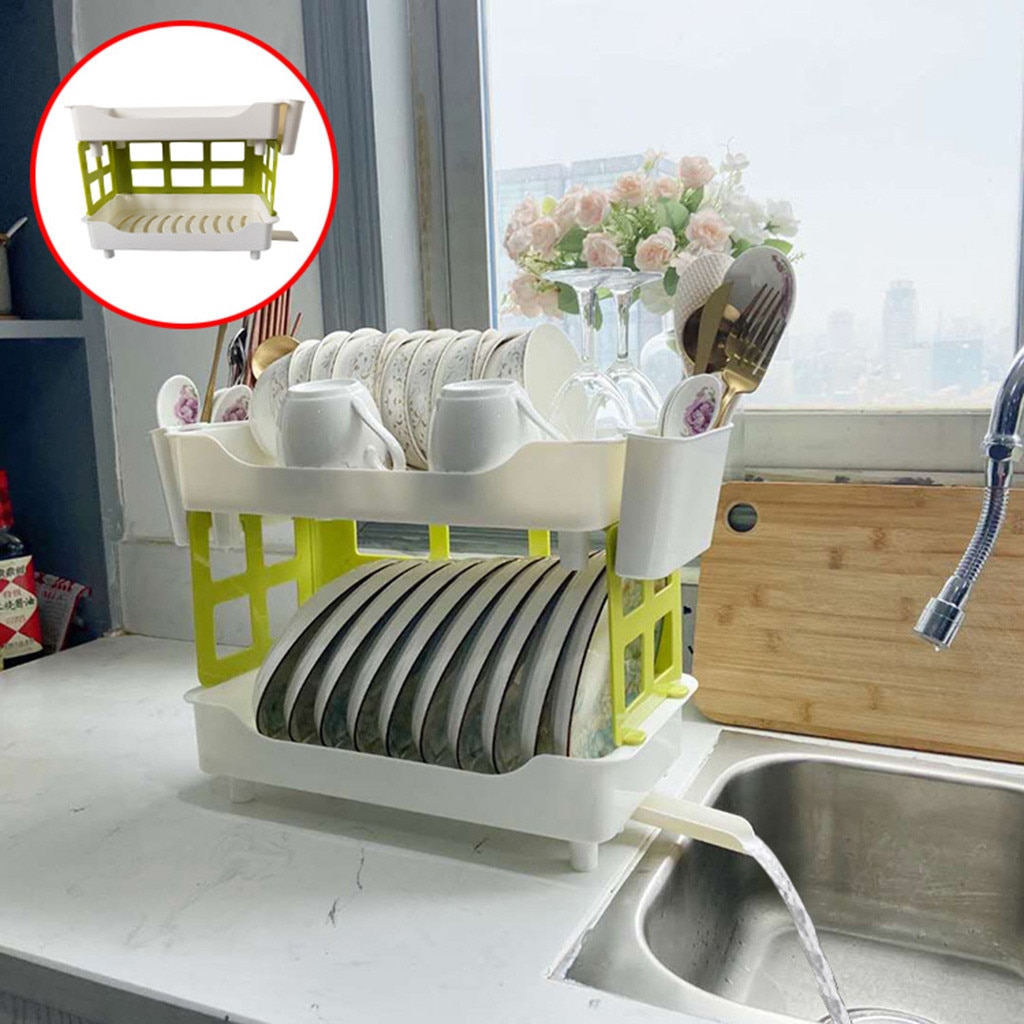 Large Dish Rack Drainer 2 Tier Cutlery Draining Holder Kitchen Tableware Storag Kitchen Organizer Storage Holder Racks