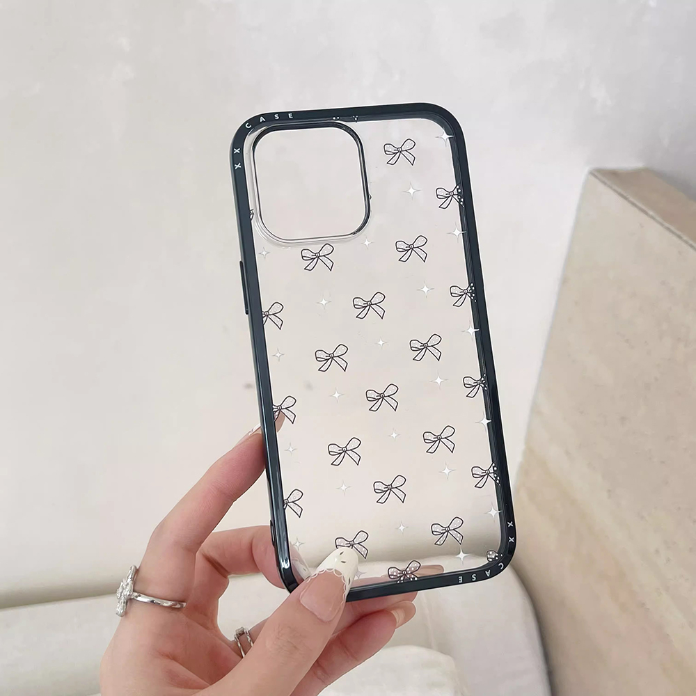 Coque de téléphone en diamant avec nœud noir, jolie coque arrière souple à paillettes claires pour IPhone 16 15 Pro 14 13 Pro Max 15pro