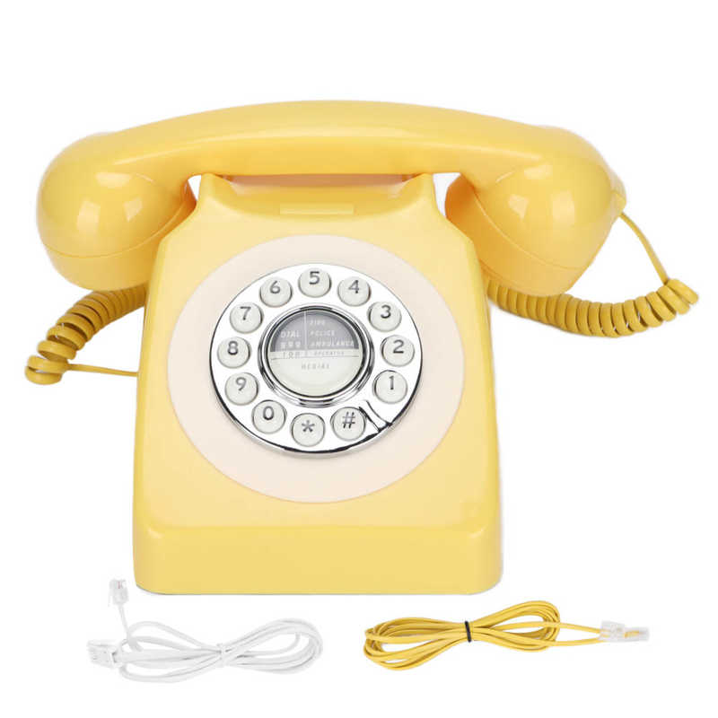 Teléfono Fijo Retro Vintage para el hogar, teléfono fijo clásico antiguo, de escritorio, fijo, con cable, para decoración de oficina, cafetería y Bar: YELLOW