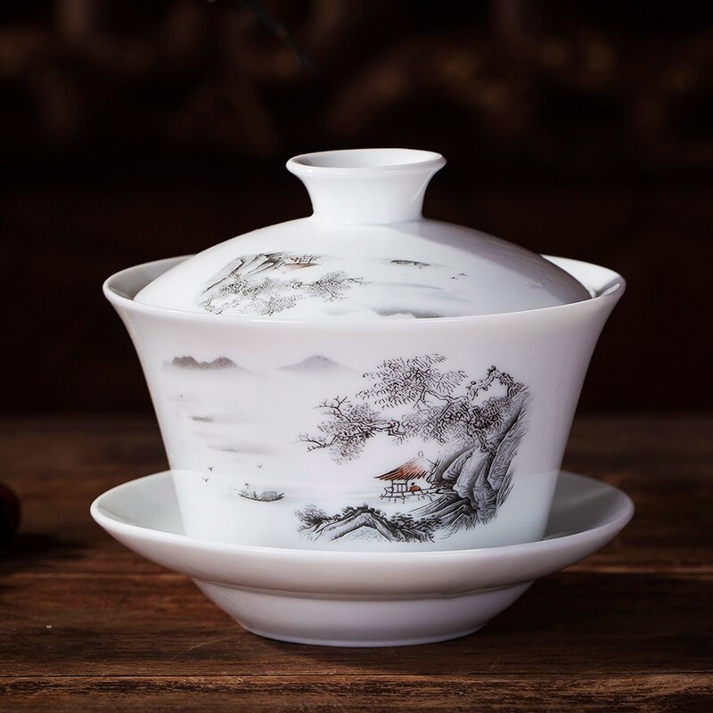 Jingdezhen Gaiwan Porzellan Keramik Tee Schüssel Untertasse Abdeckung einstellen 240ml Meister Pu'er Tasse Teegeschirr Getränk Tee Terrine Container: D Stil
