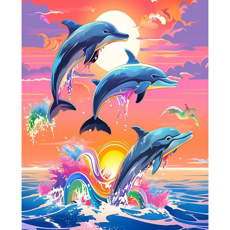 PhotoCustom Diy Paint By Numbers For Adults Canvas Dolphin Acrylic Paintings Drawing By Numbers Animals Home Decoration Art Set