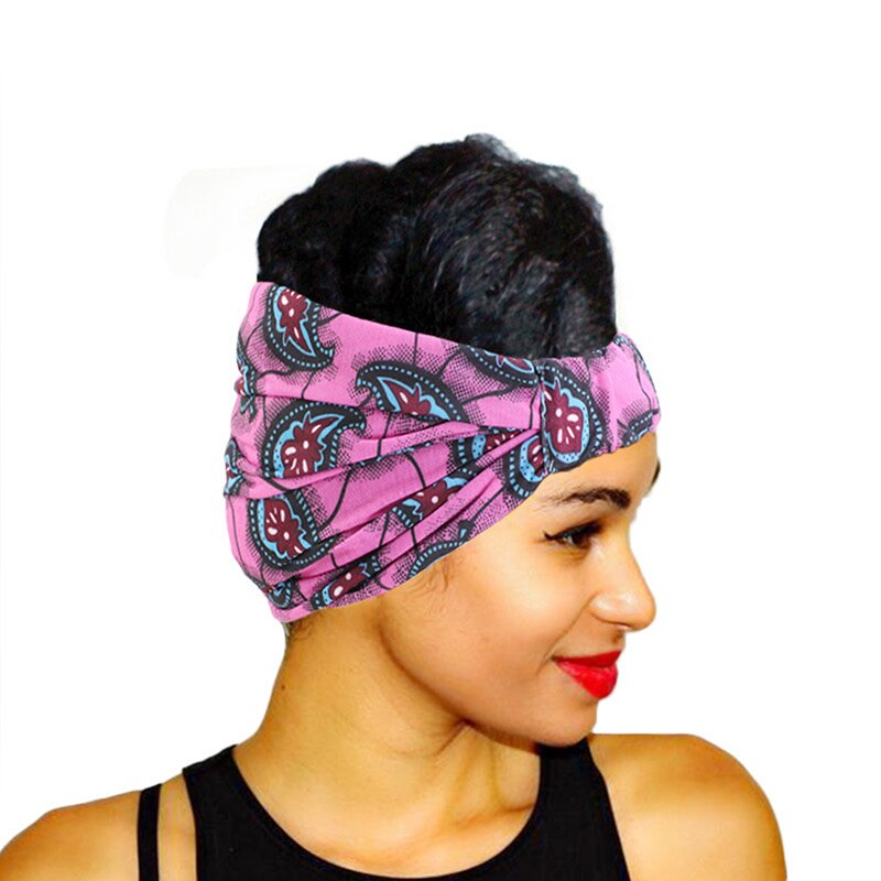 Afrikansk print stretch bomulds hovedbånd til kvinder elastisk hovedbeklædning turban hoved tørklæde damer bandage hoved wrap hår tilbehør: Lyserød
