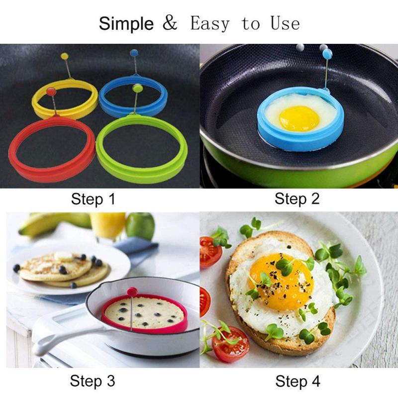 Molde de huevo frito silicona con mango redondo, moldes de huevo fritos antiadherentes para tortitas, utensilios de cocina, utensilios de cocina