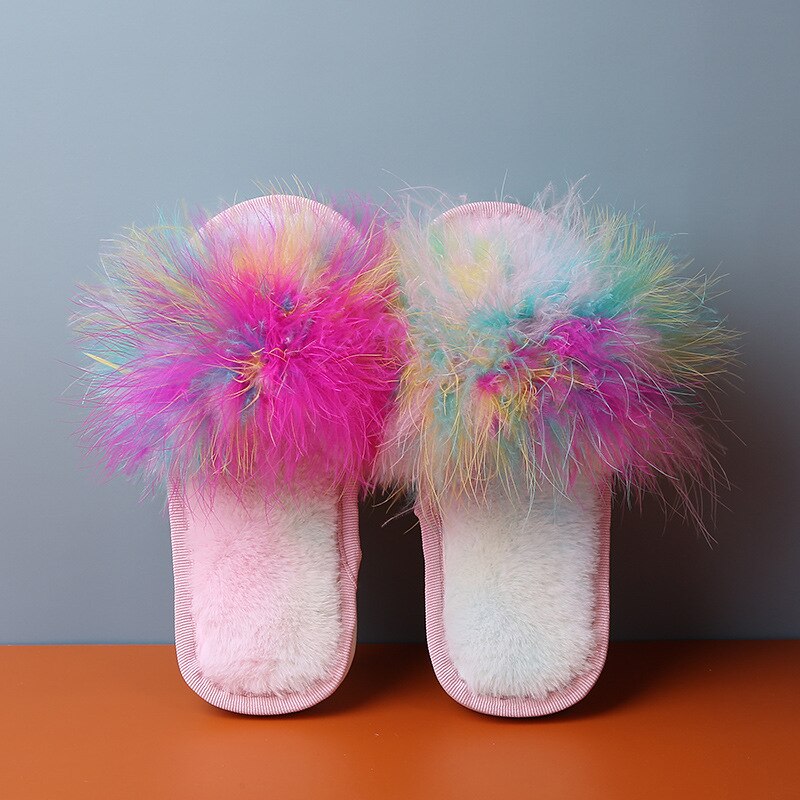 Kids Home Slippers Girls Slides Home Flop Flip Winter Fur Soft Girls For Children Shoes Plush Outdoor Parent-child Shoes: Style 2 / 26(insole 18cm)