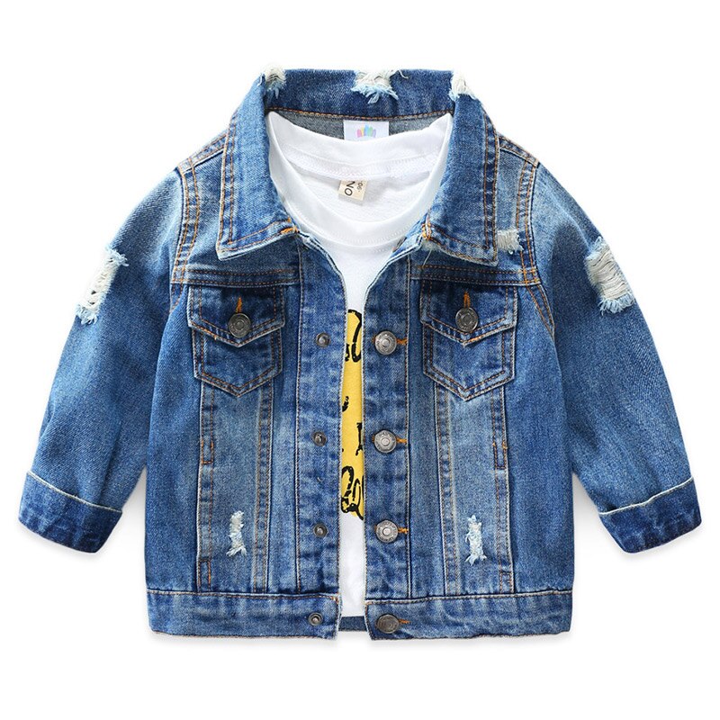 Lente Herfst 3 4-10 12 Jaar Tiener Kinderen Kleding Baby Jas Tops Zakken Knappe Kids Jongens gaten Denim Jassen