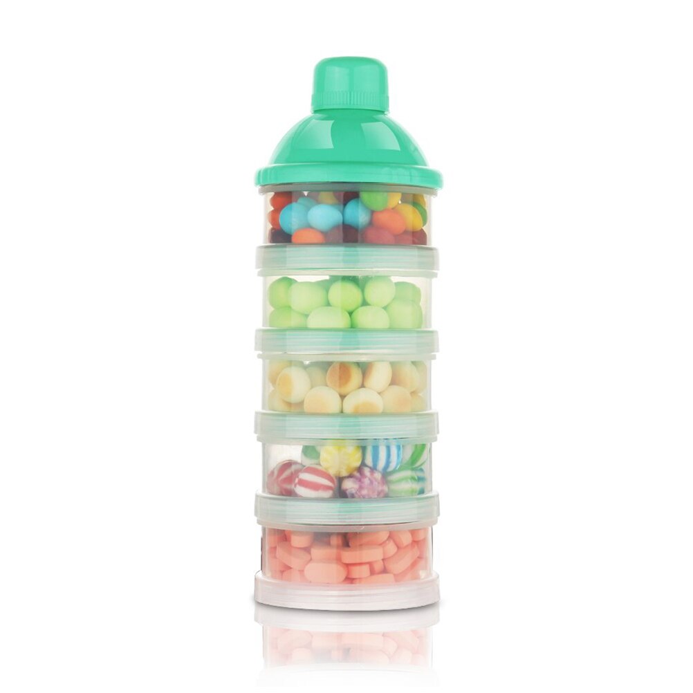 5 Layers Non-Spill Baby Milk Box Formula Dispenser Stackable Snack Storage Container Food Box Storage Food Bottle: Green