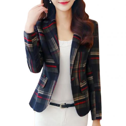Office Women Plaid Print Jacket Suit Slim Business Jacket Ladies Talever Autumn Blazer Jackets Office Work Suit: Red / L