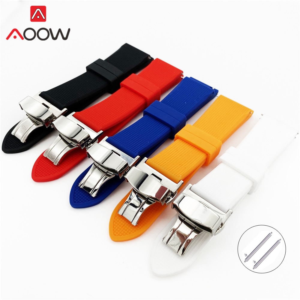 18mm 20mm 22mm Soft Silicone Strap Butterfly Deployment Buckle Quick Release Waterproof Rubber Replace Band Watch Accessories