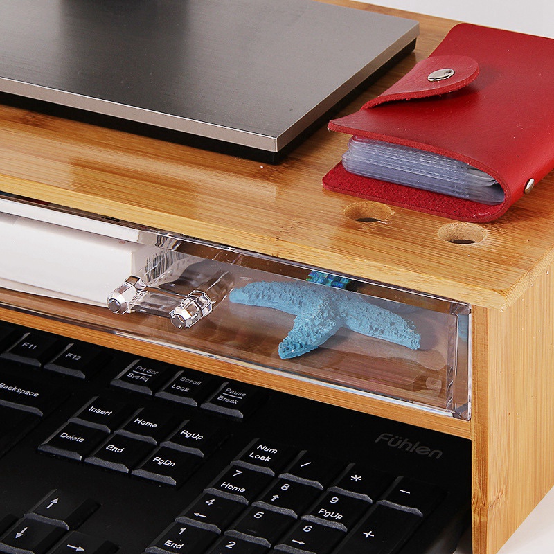 Monitor Stand Riser With Storage Organizer Bamboo Monitor Screen Increased Shelf Desk Storage Box Rack