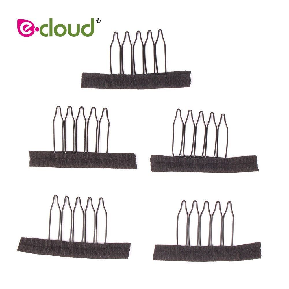 Peines de Peluca de acero inoxidable 50pcs-100/Lote 5 Theeth para gorros de peluca Clips de peluca para extensiones de cabello peine de encaje negro resistente
