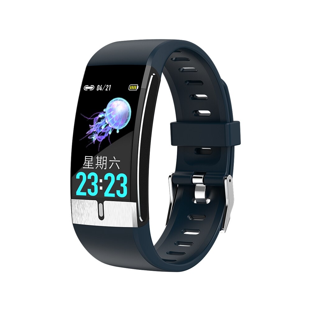 Smart ur  e66 kropstemperatur ecg ppg smart armbånd puls blodtryk / ilt monitor musik kontrol sport band: Blå