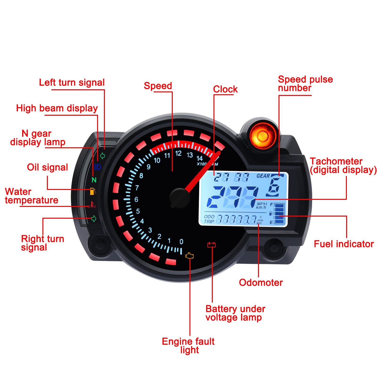 Universal KOSO LCD Digital Motorcycle RX2N Odometer Speedometer Meter Instrument Adjustable MAX 299KM/H 7colors Dashboard