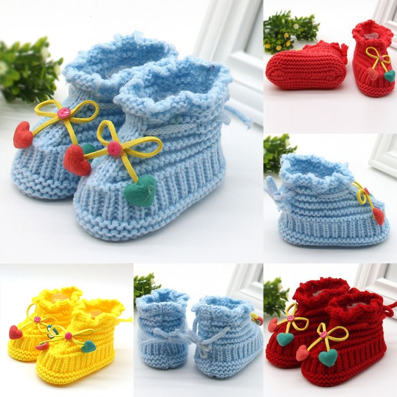 0-6M Knit Baby Schoenen Baby Haak Fleece Laarzen Strik Peuter Meisje Jongen Wol Crib Schoenen Winter Warm booties