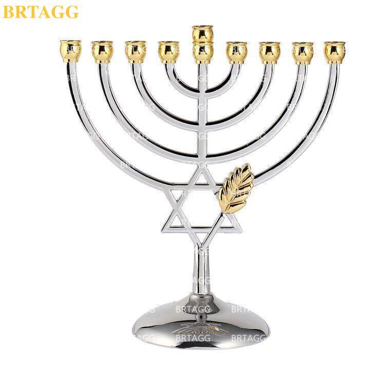Brtagg hanukkah menorah silverpläterad fullstora icke -smutsiga - judiska 9 grenar ljusstakar