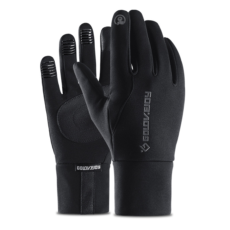 Lokal lager herre unisex læderhandsker berøringsskærm tyndere foret kørsel varme handsker vinter hold varme vanter mandlige: Sort / L