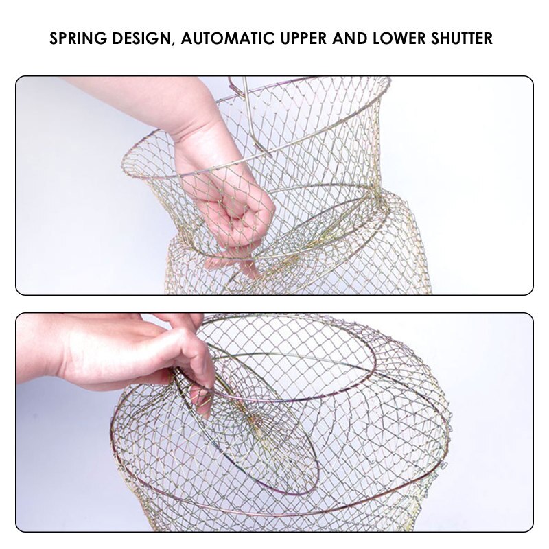 Portable Metal Wire Fishing Net Fish Crabs Squid Shrimp Mesh Cage Cast Net Fishing Trap Network Foldable Fishing Net Tackle