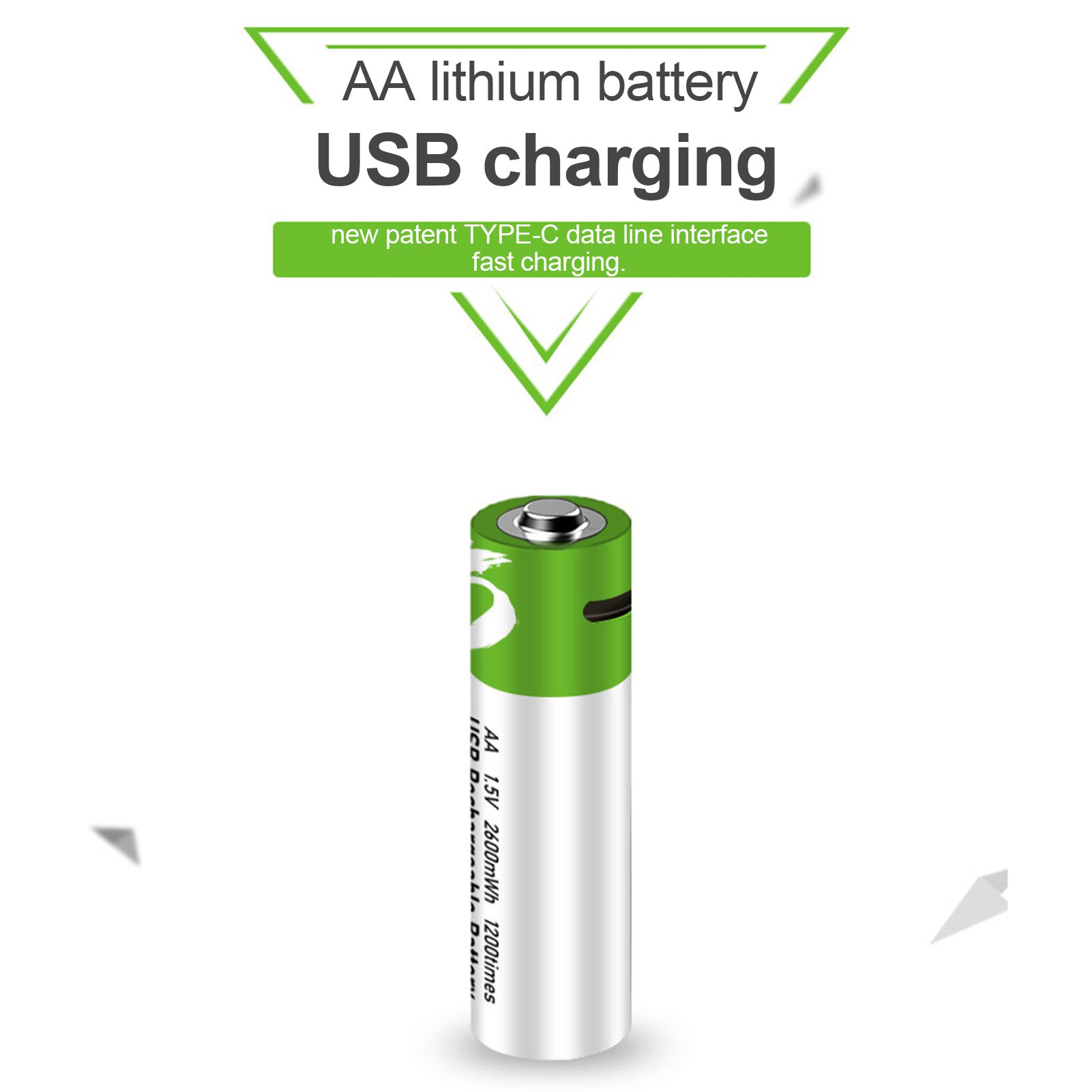 Piles AA 1.5V USB type-c, 2 pièces, charge rapide, pile au Lithium n ° 5, avec câble de chargement USB type-c