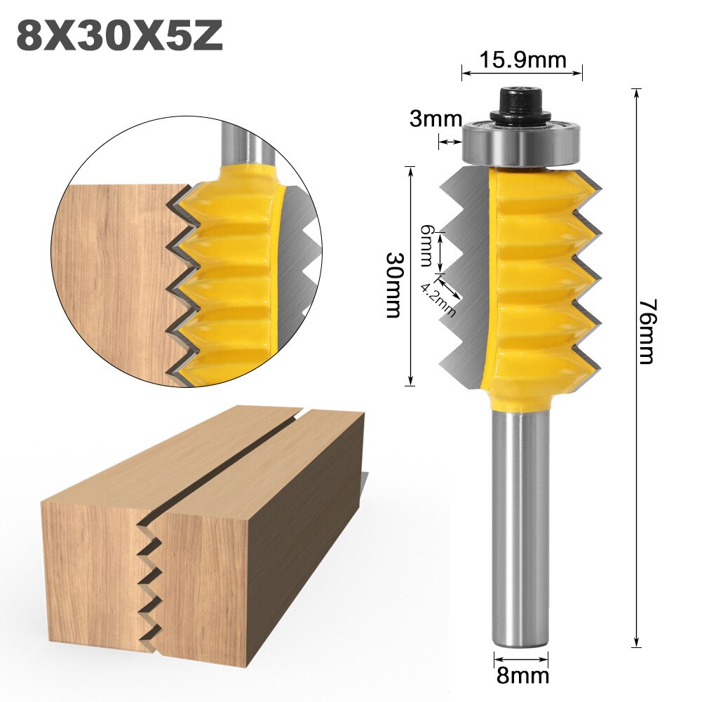 1PC 8MM Shank Milling Cutter Wood Carving Raised panel V Joint Bits Finger Joint Glue Milling Cutter for Wood Tenon Woodworking