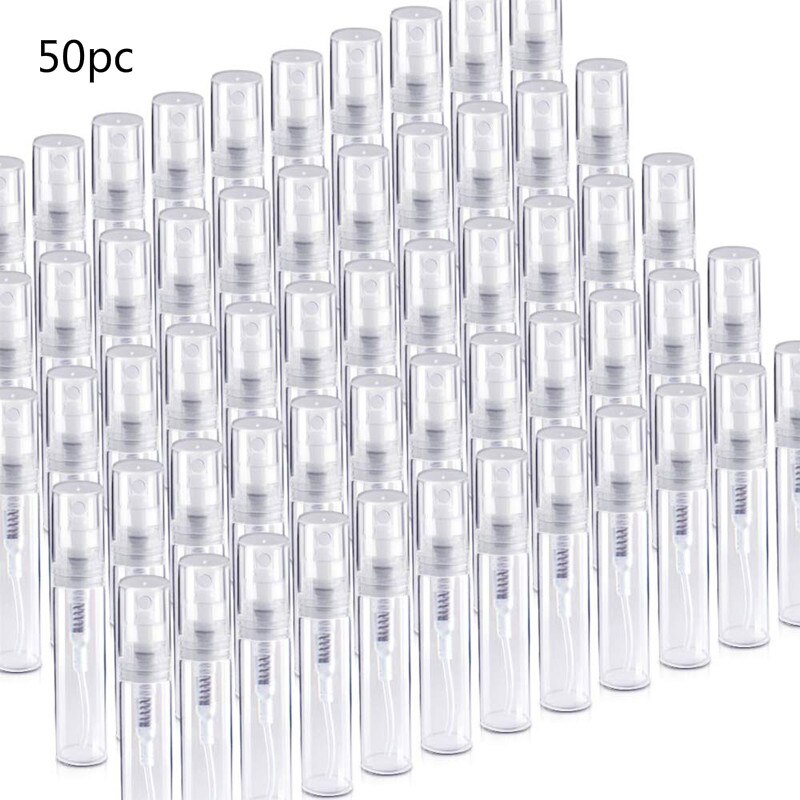 50Pcs 2Ml Transparante Mini Parfumflesje Verstoven Spray Liquid Container, Sample Pen Fles, kleine Cosmetische Verpakkingen Verstuiver