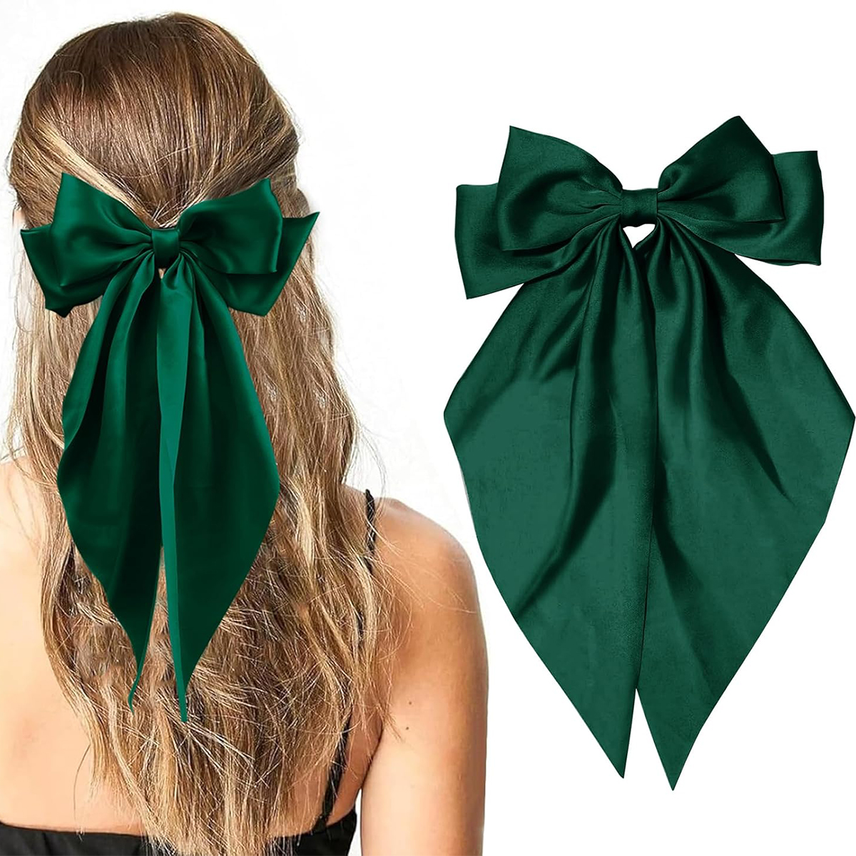 Grampo de cabelo com laço rosa feminino, grande laço de cetim branco, clipe de jacaré de cauda longa, laço de cabelo grande para meninas adequado para aniversário de casamento dan
