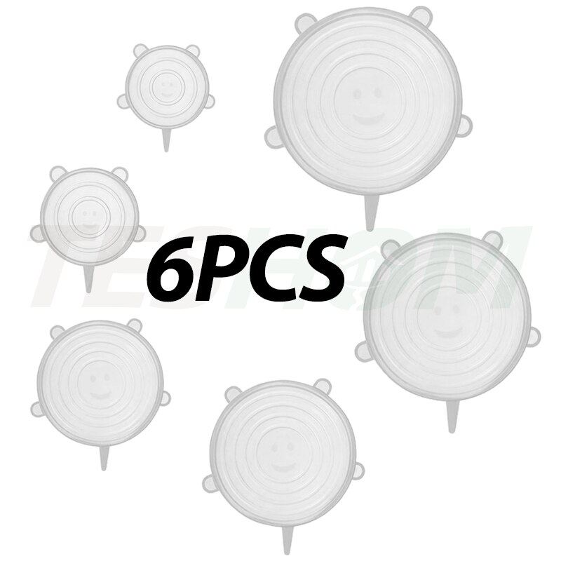 Silicone Stretch Lids 6-Pack Various Sizes Cover for Bowl Universal Food Wrap Reusable Expandable Silicone Cap for Fresh Food: white