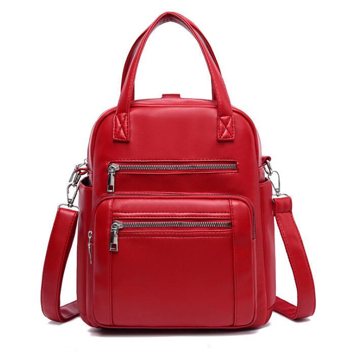 Chuwanglin damen rucksack PU leder frische multifunktionale casual tasche große kapazität student tasche Mochilas A50407: Rot