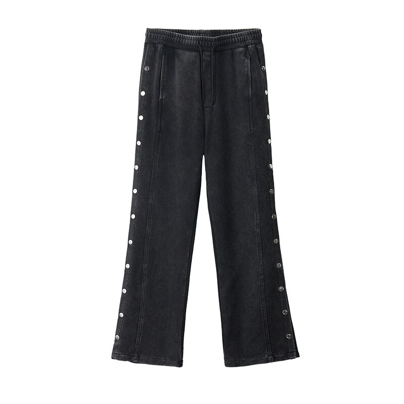 Hommes côté boucle Vintage Style ancien pantalon droit décontracté homme Streetwear Hip Hop pantalon survêtement pantalons de survêtement: XL / Black