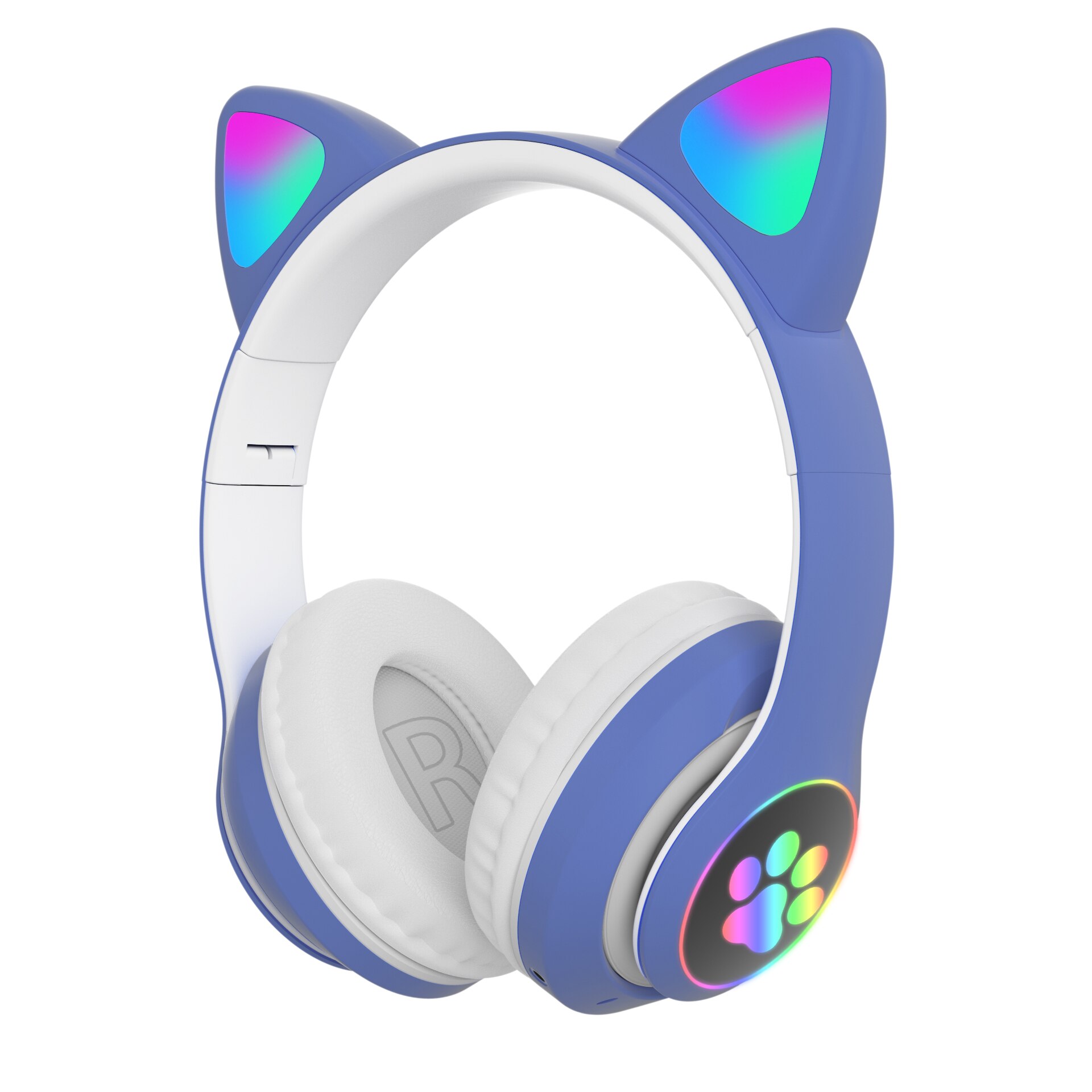 Flash Light Cute Cat Ear Headphones Wireless with Mic Can close LED Kids Girls Stereo Phone Music Bluetooth Headset Gamer: Blue